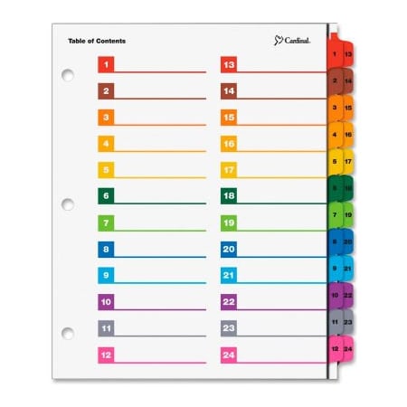 Cardinal Brands Cardinal OneStep Printable T.O.C. Divider, 8.5"x11", 24 Tabs, Multicolor/Multicolor 60960